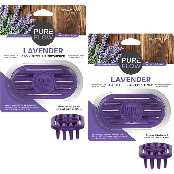 Pureflow Cabin Filter Air Freshener with Odor Eliminator – Fits on Most Car, Truck, and SUV Cabin Air Filters - Lavender (2 Pack)